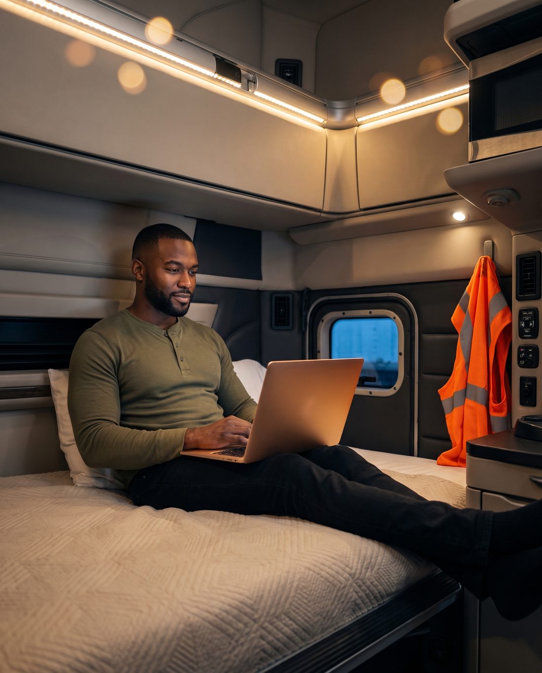 CDL driver on a telehealth visit with his nurse practitioner from the truck sleeper — Trucker's NP driver app